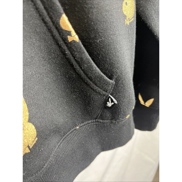 Playboy Black Hoodie w/ Gold Metallic Bunnies Womens Size M - Picture 2 of 10